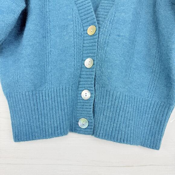 Anthropologie Greylin Puff Short Sleeve Cardigan Sweater Large Teal Romantic - Picture 5 of 13